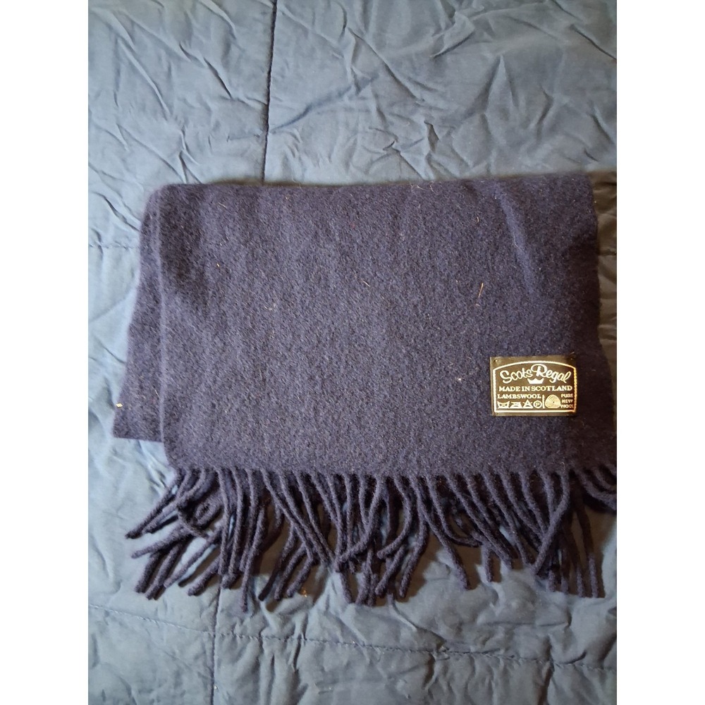 Scots Regal Pure New Lambswool Navy Fringed Scarf 66"x11.5"‎ Made in Scotland